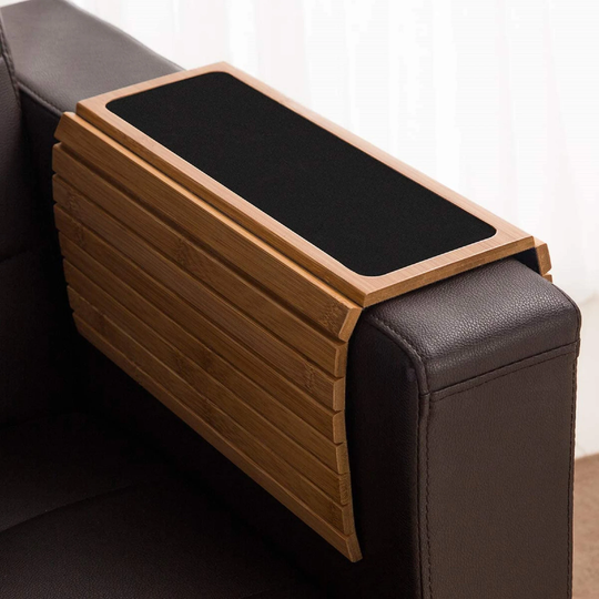 Bamboo Wood Sofa Arm Tray Table Anti-Slip Armrest Organizer Protector Drink Holder Coaster Natural