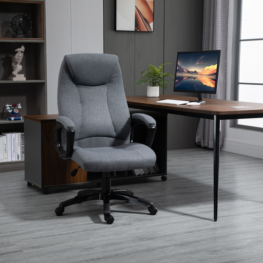Vinsetto Ergonomic Office Chair Adjustable Height Linen Fabric Rocker 360 Swivel Task Seat, Grey