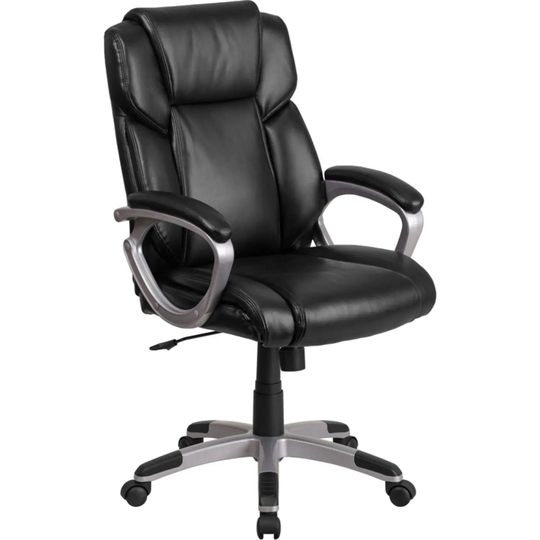 Offex Mid Back Black Leather Executive Swivel Office Chair with Padded Arms - Not Available