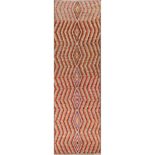 Multi-colored Moroccan Runner Rug Handmade Contemporary Wool Carpet - 3'10" x 9'10"