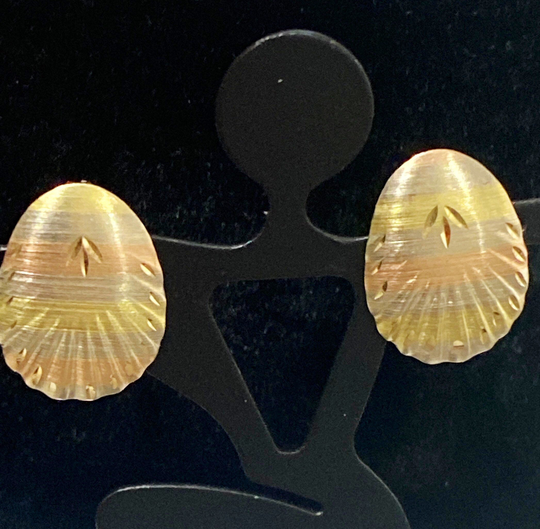 Beautiful Vintage Italian 14K Tri Color Gold Pierced Earrings