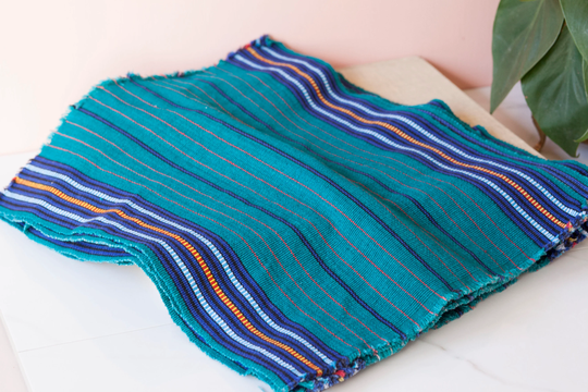 Set Of 6 Teal Table Mats With Fringe - Blue Cotton Placemats Eclectic Setting Dinner Party Decor Southwest Home