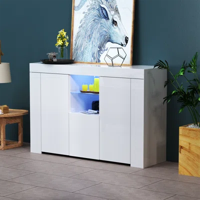 Modern Cabinet White Sideboard TV Cabinet Shoe Cabinet Bar Cabinet Modern Stylish Furniture High Gloss Panel With LED Light UV Coated Kitchen Cabinet