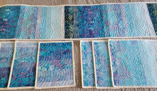 Modern Quilted Table Runner Shades Of Blue Dinner Decor Kitchen Settings Place Mats