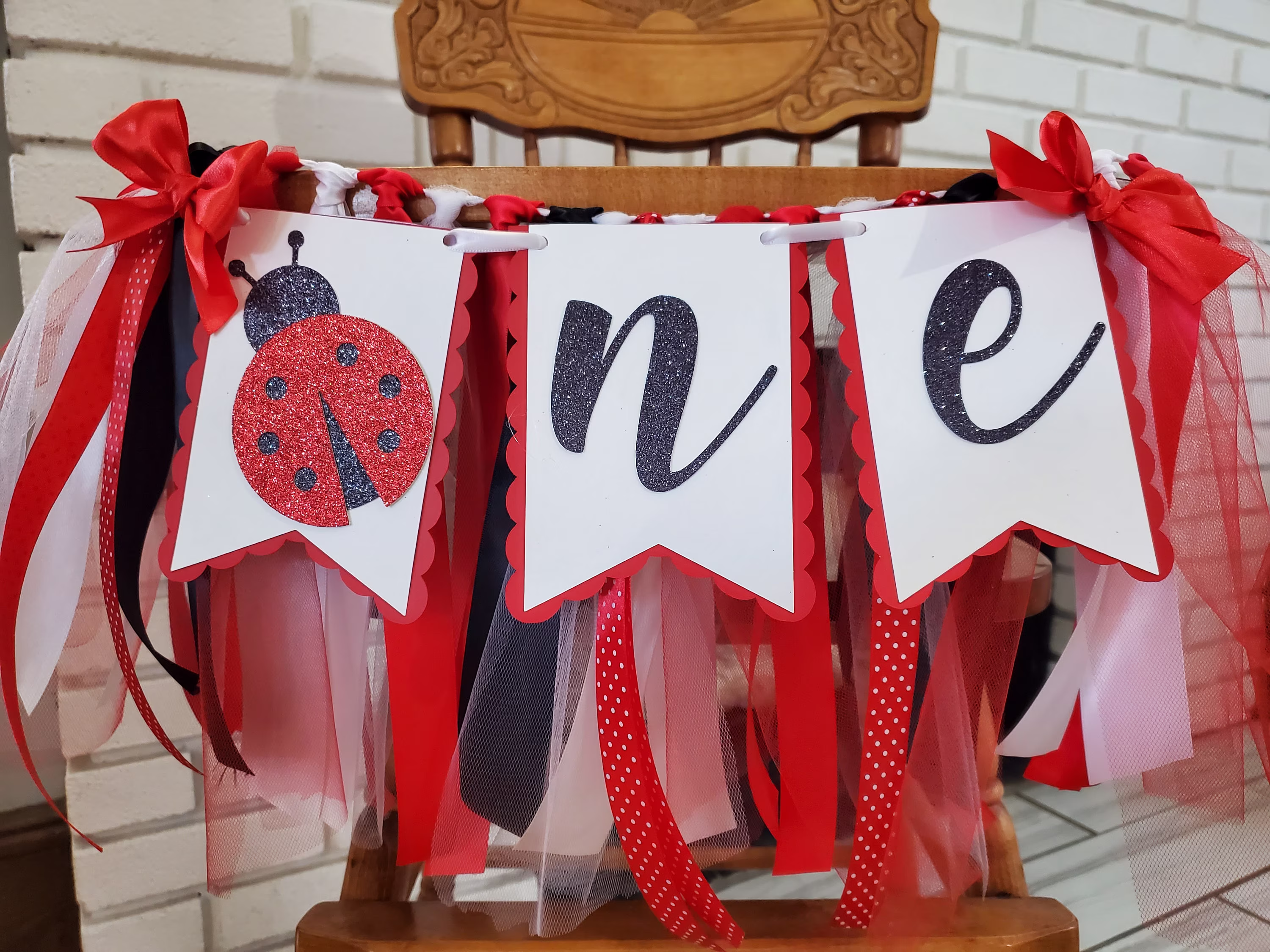 Ladybug High Chair Banner. One Banner. First Birthday Garland. Party Decorations
