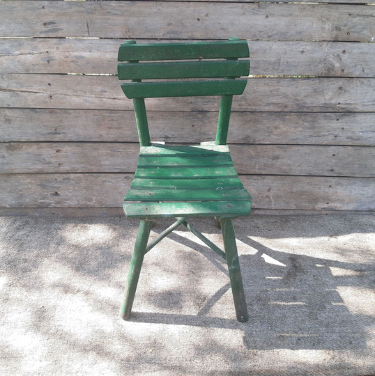 Vintage Green Backrest Children's Chair, Kindergarten Patio Decor, Child's Plant Stand, Nursery Child Photography Prop