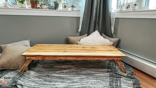 Low Portable Boho Picnic Table With Foldable Legs Custom 50x22 Six Person, Wooden Outdoor Event For Three, Tea Meditation
