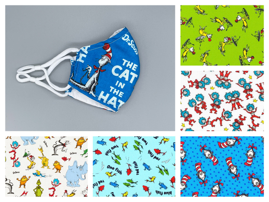 Dr. Seuss Face Mask - Adult, Child, Kid, School, Adjustable, Nose Wire, Cotton, Washable, Handmade, Reusable