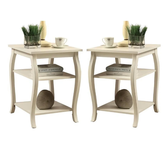 2-Piece Furniture 2-Shelves Wood End Table Set in White - 54 x 84