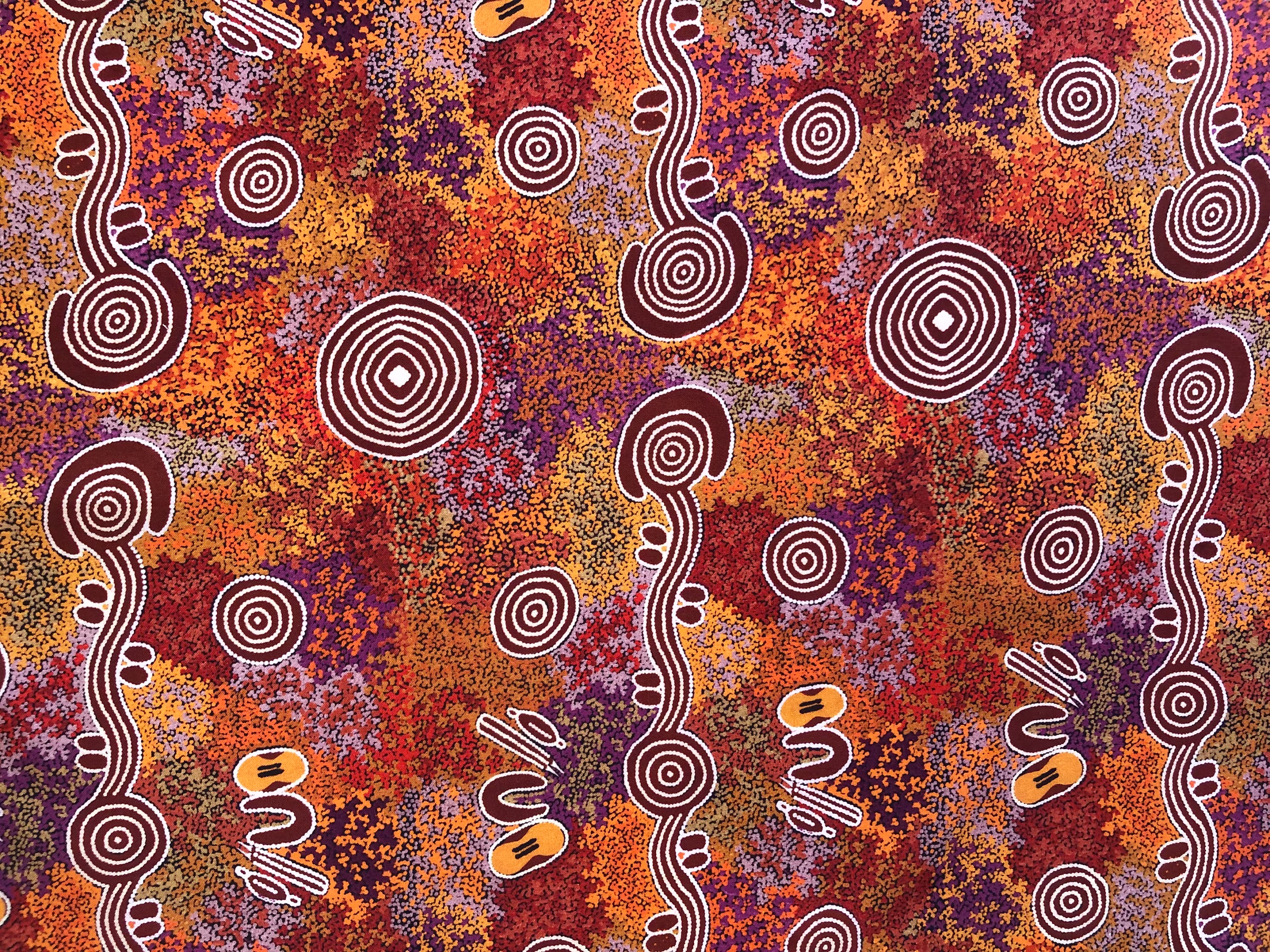 Aboriginal Art Fire Country Dreaming Brown Orange Quilting Cotton Fabric By 1/4, 1/2 Yard Or Fat Quarter, Australia Indigenous