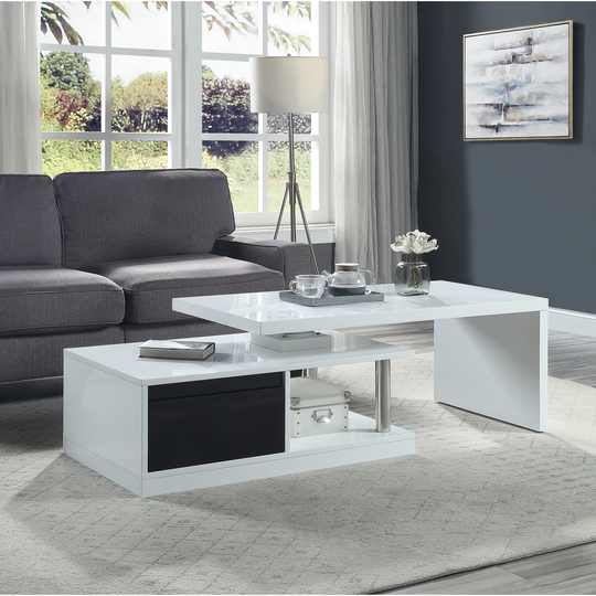 Contemporary Coffee Table with Swivel Top and 2 Storage Drawers & 1 Open Compartment