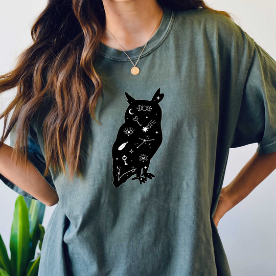 Comfort Colors Celestial Animals Shirt, Red Owl Top, T-Shirt, Comfy Oversized Boho
