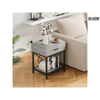 Nightstand-Bedside Table With Charging Station Type-C&USB Ports, Modern End Table With 1-Drawer Storage Cabinet