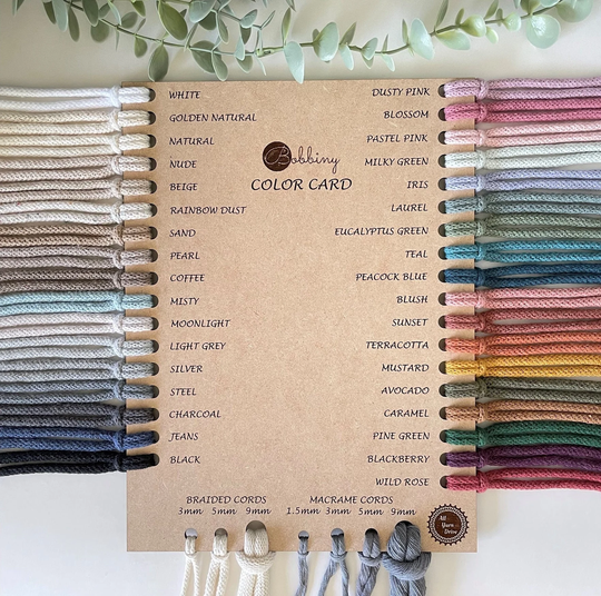 Bobbiny Color Card/Palette Card/Chart/Macrame Cord Card/Proofgrade Braided Card/ Cotton Card/Recycled