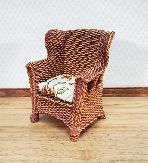Dollhouse Resin Rattan Wicker Chair With Cushion 112 Scale Miniature Furniture By Reutter