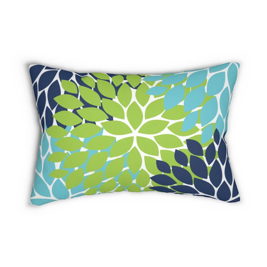 Green & Blue Flower Burst Lumbar Pillow, Decorative Floral Nursery Rocking Chair Pillow - lbr16