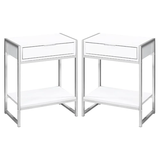 20" Storage Accent End Table in White and Chrome - Set of 2 - 54 x 84