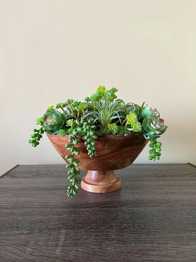Rustic Centerpieces For Table, Farmhouse Succulents Centerpiece, Decor On Moss Bowl Arrangement, Bowl With Greenery