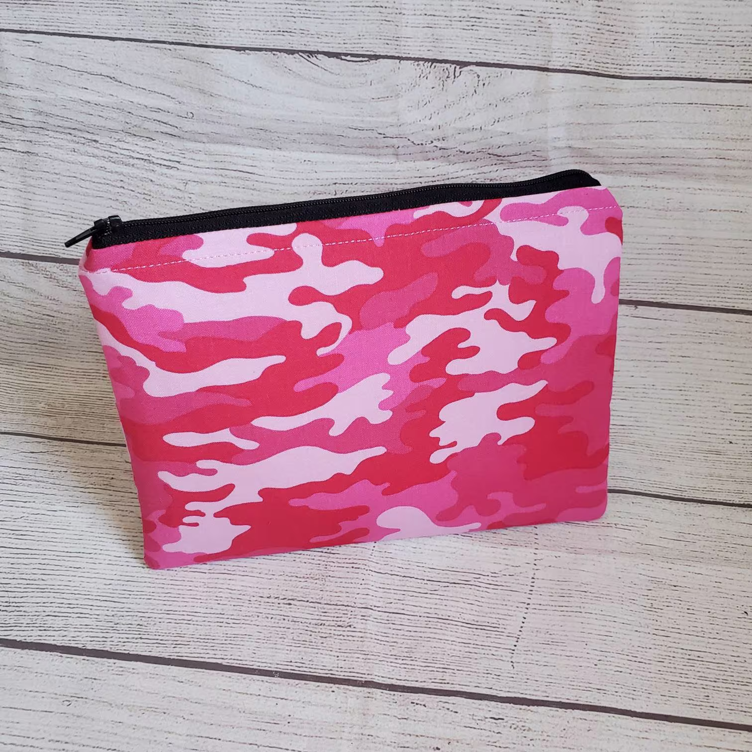 Pink Camo Camouflage Zipper Pouch, Cosmetic Makeup Bag, Lined Travel Pencil Case, Notion Stocking Stuffer, Party Favor