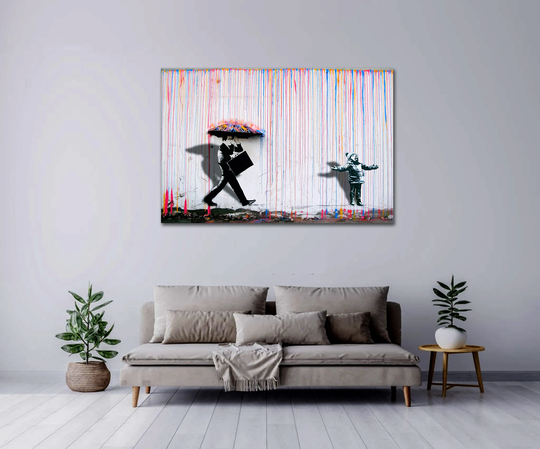Banksy Colored Rain Canvas, Rainbow Rain, Print, Wall Art, Street Canvas
