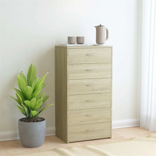 Sideboard 6 Drawer Storage Cabinet Home Office Chipboard Sonoma oak