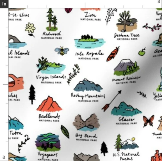 National Parks Fabric By The Yard | American USA Road Trip Travel Mountains Adventure Vacation Print To Order