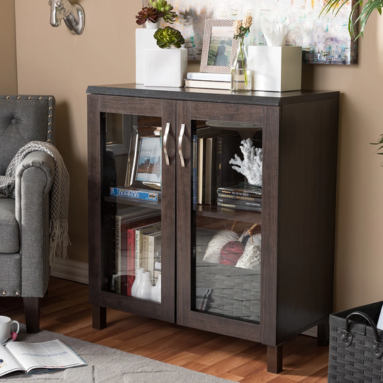 Baxton Studio Sintra Modern and Contemporary Dark Brown Sideboard Storage Cabinet with Glass Doors