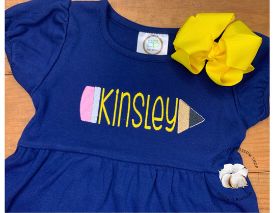 Girls Back To School Monogrammed Dress, Kindergarten First Day Of Girls Pencil Name Dress