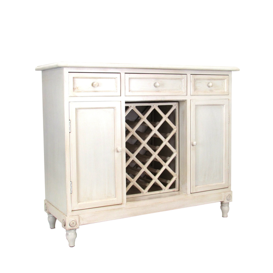 Transitional Wooden Sideboard with Built In Wine Rack, White