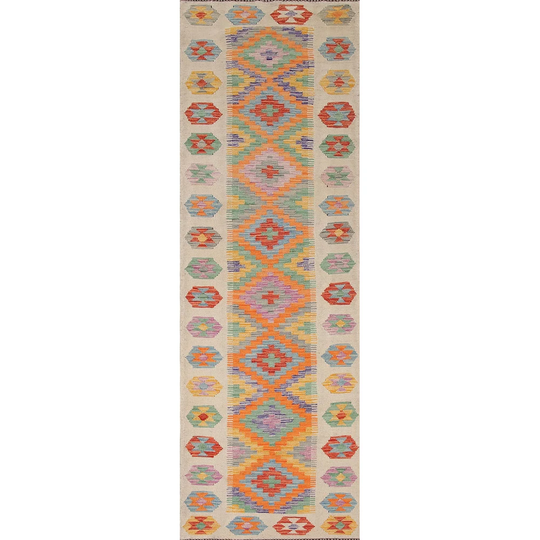 Reversible Kilim Oriental Runner Rug Flatweave Multi-Color Wool Carpet - 2'9" x 9'10"