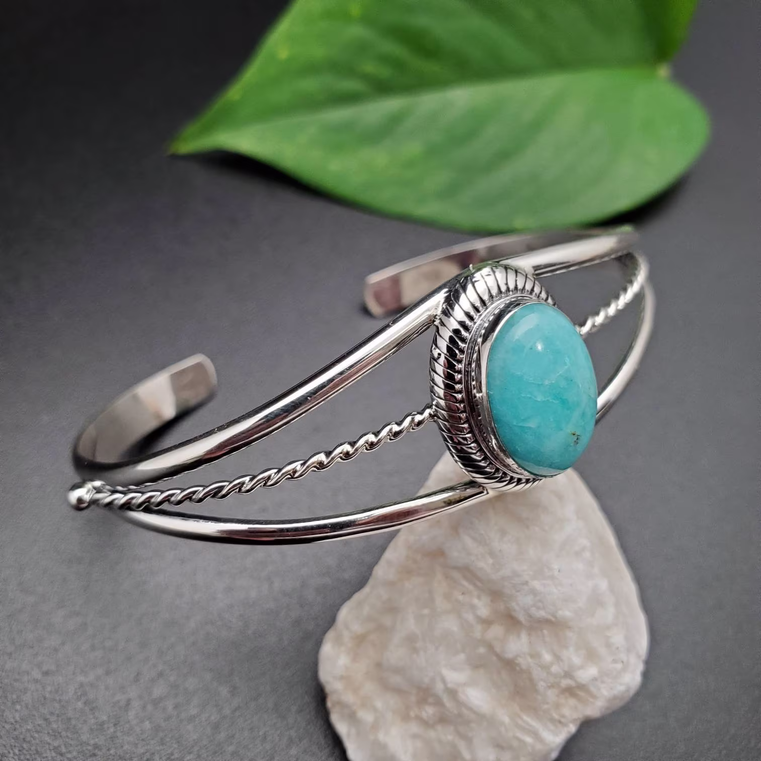Dainty Green Amazonite Cuff Bracelet | Sterling Silver Healing Southwest Made in Usa