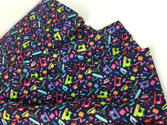 Mini Sewing Machines & Notions Navy Fabric ~ Small World Collection By Gail Cadden For Timeless Treasures, 100% Quilting Cotton