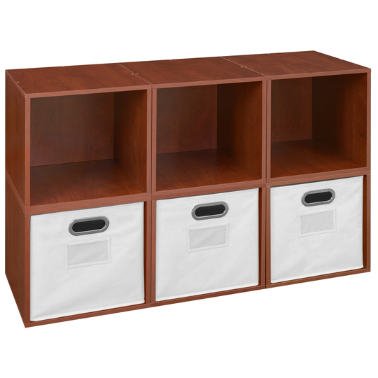 Noble Connect Storage Set - 6 Cubes and 3 Canvas Bins- Cherry/White