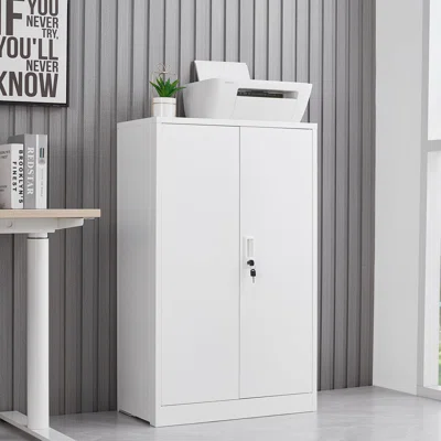 Metal Storage Cabinet,lockable 42" Steel Storage Cabinet With 2 Adjustable Shelves For Garage,home,office,warehouse,white