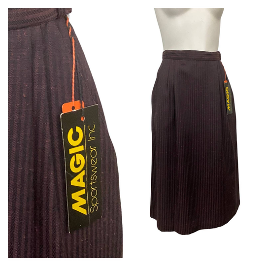 1980S Nwt Stripe Herringbone Midi Pencil Skirt Xs Waist 24
