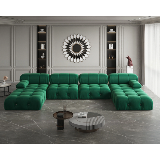 Modern U-Shaped Velvet Upholstered Modular Sectional Sofa 6-seater Extra Wide Chaise Lounge Couch for Living Room