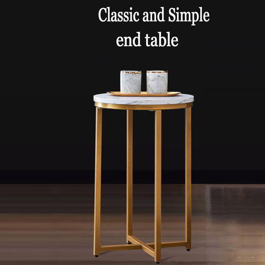 Modern Coffee Table, Side table, End table, Gold Metal Frame with Marble Color Top, 15.75 " x 24.41"