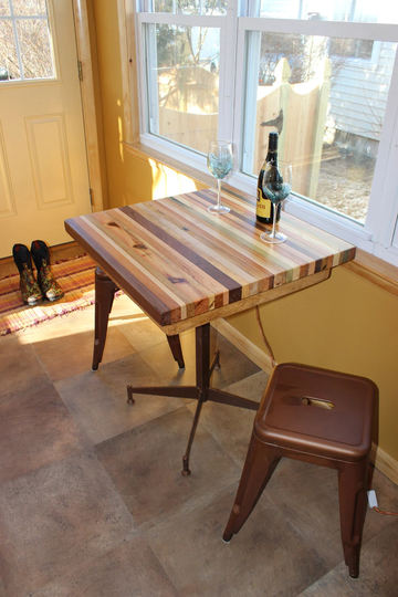 Butcher Block Kitchen Table, Breakfast Wood Small Dining Metal Base Bohemian Island Rectangle Nook Table