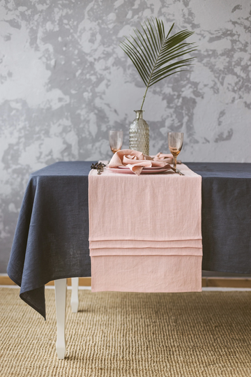 Table Runner Dusty Pink Linen Pleated, Ready To Ship Size 15040 cm/ 5916 Inches, Soft Table Runner, Handmade Dusty