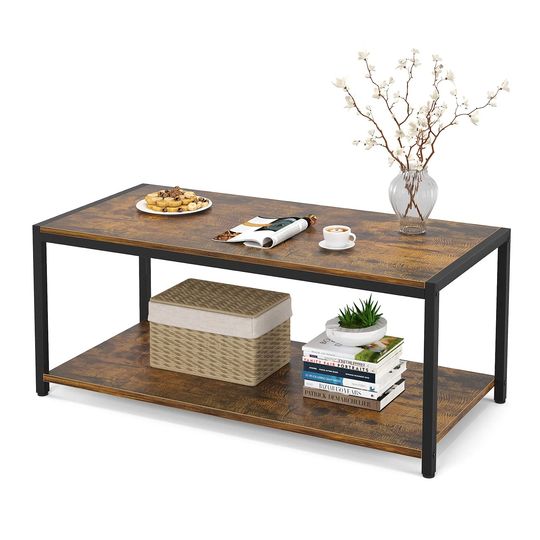 Coffee Table, 43" Industrial Coffee Table for Living Room, Retro Central Table with Storage Shelf