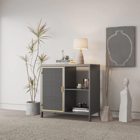 31.69" Sideboard Buffet Storage Cabinet with 1 Door and 2 Open Shelves