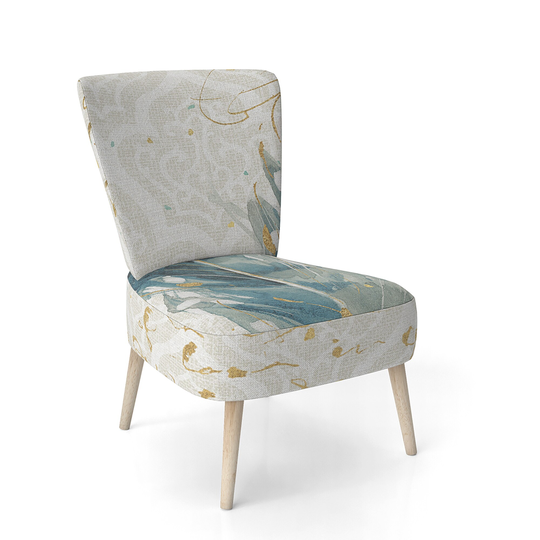 Designart 'Damask Painted Gilded Feather On Blue' Upholstered Nautical & Coastal Accent Chair