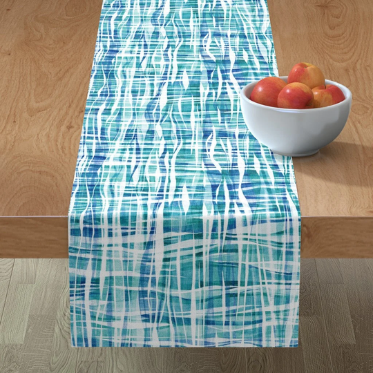 Coastal Aqua Table Runner - Ocean Dreams By Micklyn Sea Green Blue & White Cotton Sateen Spoonflower