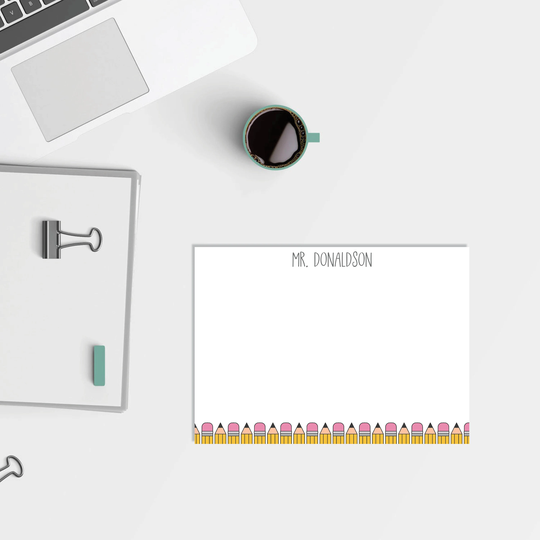 Teacher Pencil Personalized Notecard/stationary Thank You Cards White Or Kraft Envelopes Flat Gift