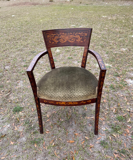 Vintage Wood Chair, Antique Inlaid Wood Velvet Chair, Victorian Decor, Side Boudoir Farmhouse