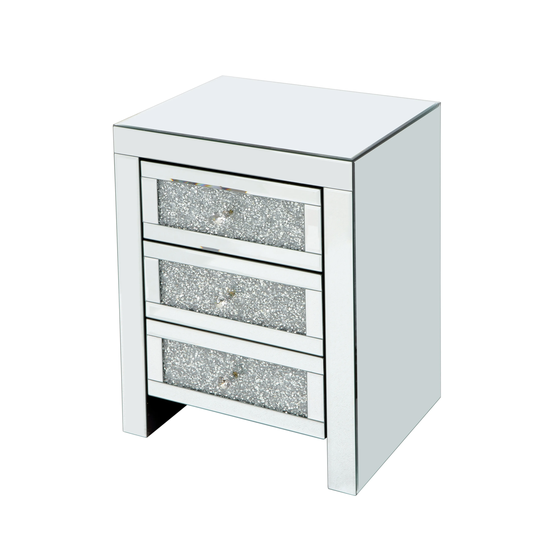 Arc Drill Mirror Three Pumping Cabinet White, Multifunctional Bedside Table, Medium Density Board Frame, Easy to Clean