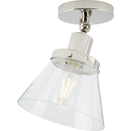 Hinton Collection 1-Light Polished Nickel Clear Seeded Glass Vintage Flush Mount Ceiling Light - 8 in x 8 in x 10 in