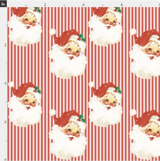 Vertical Vintage Santa On Red Stripes Fabric By The Yard | Christmas Claus Holiday Retro Classic Organic