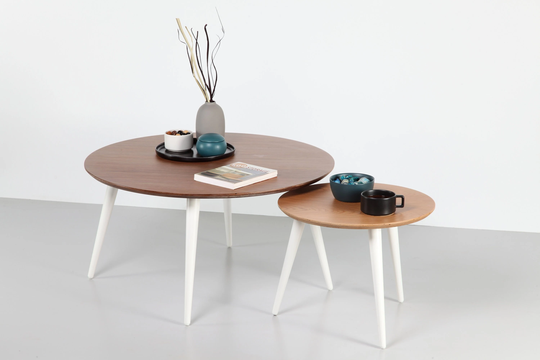 Danish Modern Nest Of Tables in Oak & Walnut, Round Coffee