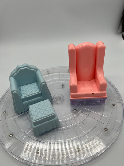 1990's Playskool Dollhouse Blue Chair & Ottoman Pink Chair. Sold Separately Dolls Not Included